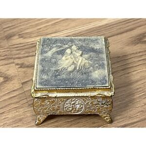 Vintage Gold Ivory Musical Sound Asian Jewelry Trinket Box Oriental JAPAN WORKS